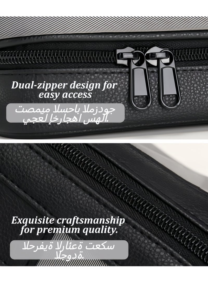 حقيبة أدوات الزينة للسفر للرجال، طقم أدوات الزينة التجارية مزدوج الطبقات، منظم أدوات الزينة من قماش أكسفورد الفاخر بسعة كبيرة (رمادي-أسود) (26 × 15 × 16 سم) - Image 5